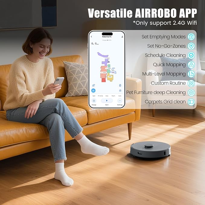 AIRROBO T25+ Robot Vacuum and Mop Combo, 5500Pa Powerful Suction, Self-Emptying - Image 8