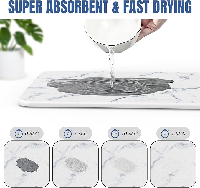 Quick Dry Stone Drying Mat for Kitchen Counter, Water-Absorbent Diatomaceous - Image 5