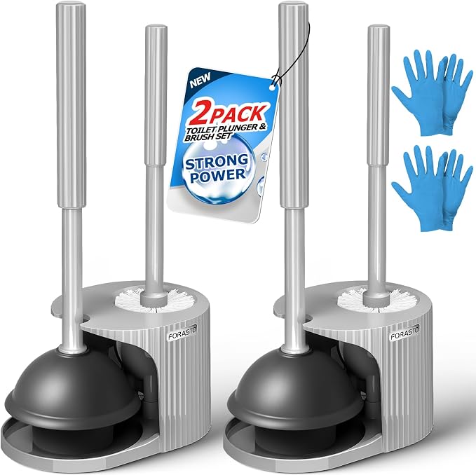 2Pack 2 in 1 Toilet Brush and Plunger Set, Extended Handle Plunger，Toilet Bowl by FORASTO