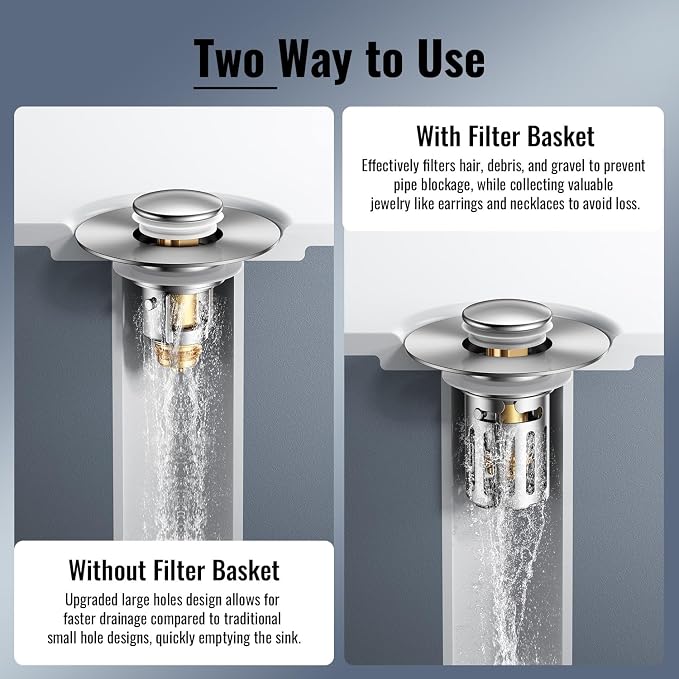 Bathroom Sink Stopper-All Metal Sink Stopper-Universal Fit 99% Bathroom Sink - Image 2