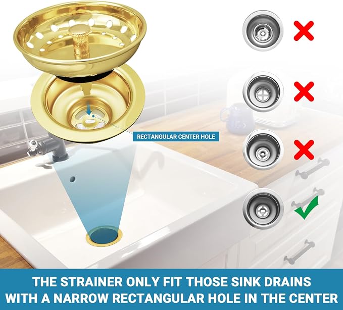 KONE Sink Drain Strainer Gold Sink Stopper and Strainer Stainless Steel Kitchen - Image 2