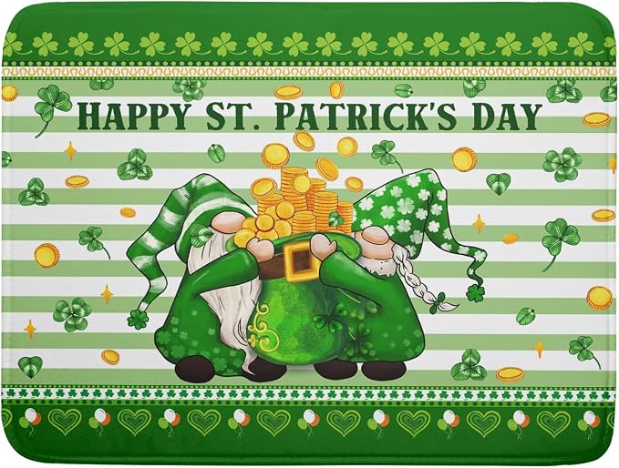 Shamrock Gnome Dish Drying Mat Coin Clover Dishes Fast Dry Mat 18x24 inch by Giwawa
