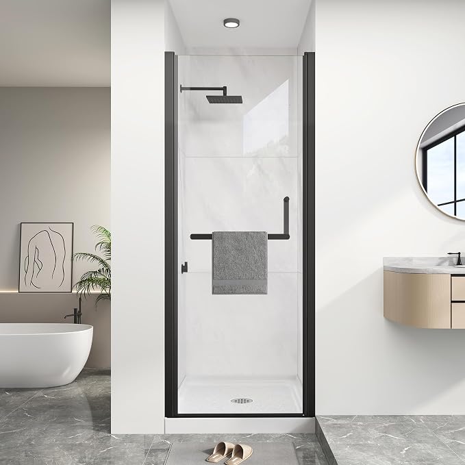 KPUY Pivot Shower Door, 26-28" W x 72" H Frameless Single Swing Glass Shower by KPUY