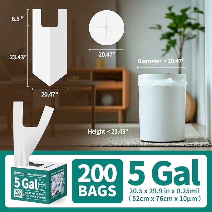 Small Trash Bags with Handles 5 Gallon 200 Count White - Image 6