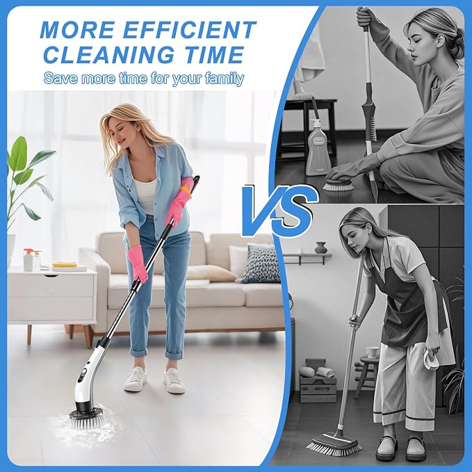 Electric Spin Scrubber with Power LCD Display, Cordless Bathroom Cleaning Brush - Image 2
