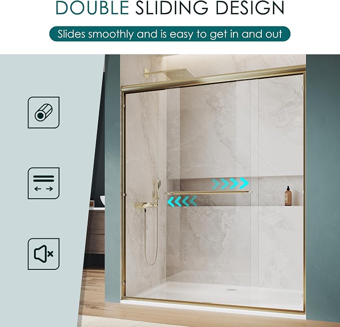 ELEGANT Double Sliding Shower Door 44-48" W x 72" H, Semi-Frameless Bypass - Image 5