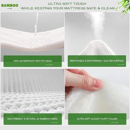 GRT Full Waterproof Mattress Protector Rayon Bamboo - 3D Air Fiber Cooling Mattress Cover Breathable Ultra Soft, Mattress Pad Noiseless Fits up to 19'' Deep Pocket Washable