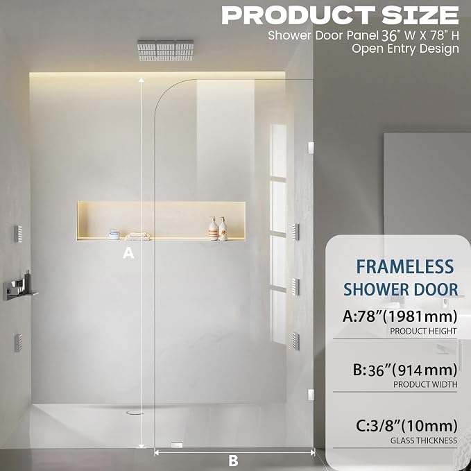 Frameless Shower Door, 3/8" Glass Shower Doors - Image 3