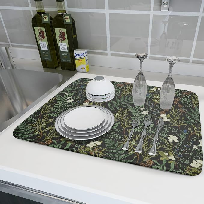 Green Plants Dish Drying Mat for Kitchen Counter Microfiber Absorbent Dish - Image 6