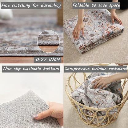Area Rug 2x3 Washable Rug Door Mat Vintage Distressed Rug Doormat Indoor Entrance Traditional Thin Floral Print Non Slip Carpet for Kitchen Bathroom Bedroom Living Room