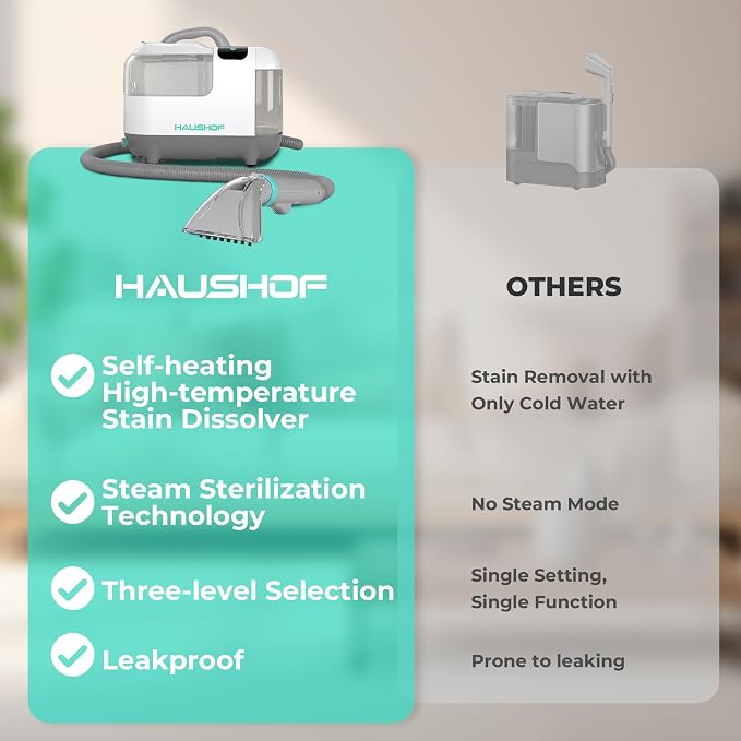 HAUSHOF Steam Portable Carpet and Upholstery Cleaner, Deep Couch Cleaner Machine - Image 5