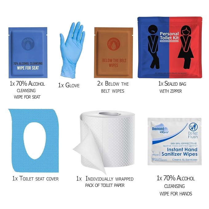 Personal Toilet Kit To Go – 10 Pack | Disposable Public Restroom Kit | - Image 2