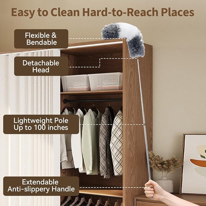 HAMEINY Feather Duster for Cleaning Microfiber Furniture Dusters - Image 2