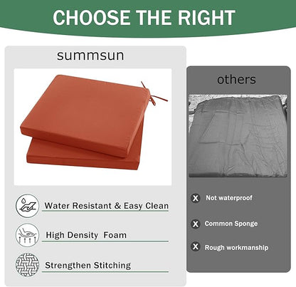 Outdoor Chair Cushions Set of 2: Waterproof & Fade Resistant Deep Seat Cushion for Patio Furniture - 24 x 24 x 3 Inch Chair Pads with Ties and Hidden Zipper - Patio Chair Cushion Replacement, Rust
