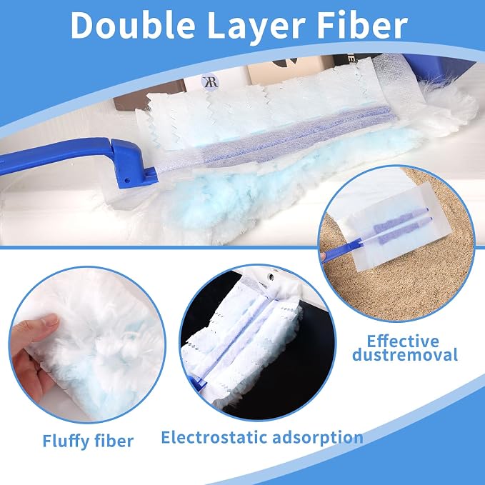 60 Pcs Blue Duster Refills Static Dust Removal Brush Disposable Replacement Head - Image 3