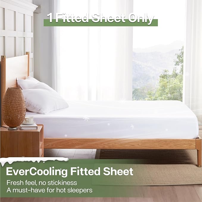 MR&HM Twin XL Fitted Sheet Only, Ultra-Soft Rayon Derived from Bamboo & Polyester Blend, Silky & Breathable, 15" Deep Pocket with Elastic Straps, Cooling Fitted Sheet for Hot Sleepers, White