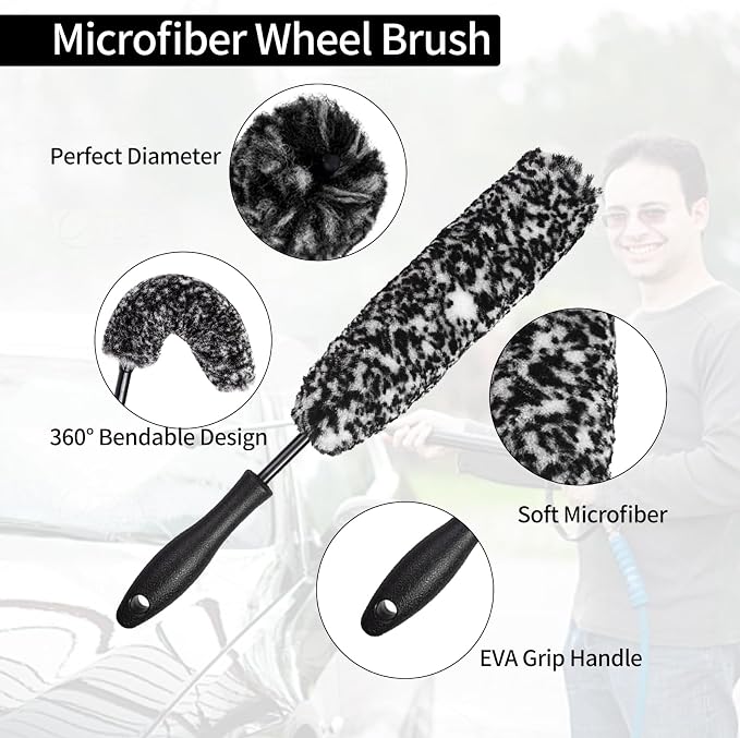 Bendable Wheel Brush Kits Soft Microfiber Wheel Cleaner Brush Synthetic Woolies - Image 5