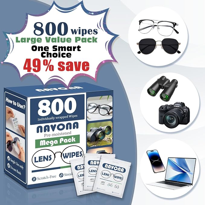 800 Count Lens Wipes for Eyeglasses – Pre-Moistened, Individually Wrapped - Image 2