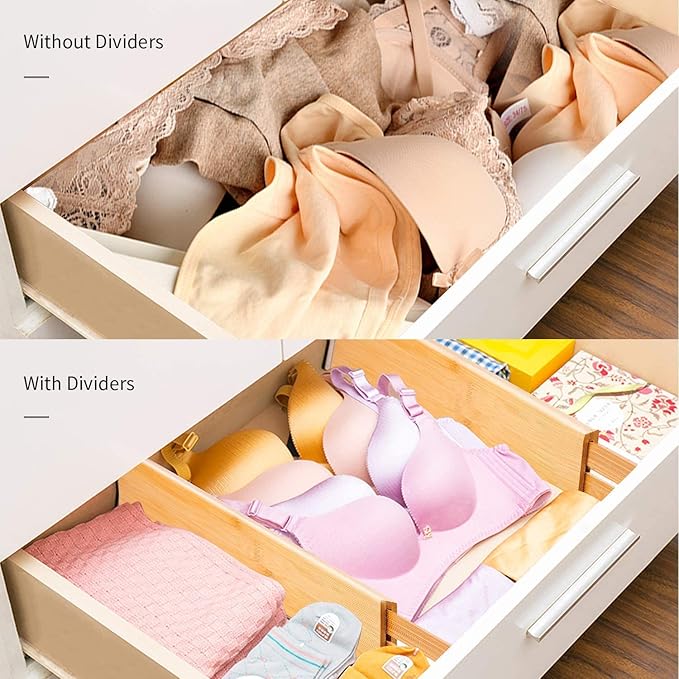 Utoplike 4 pcs Bamboo Kitchen Drawer Dividers Large, Adjustable Drawer - Image 6