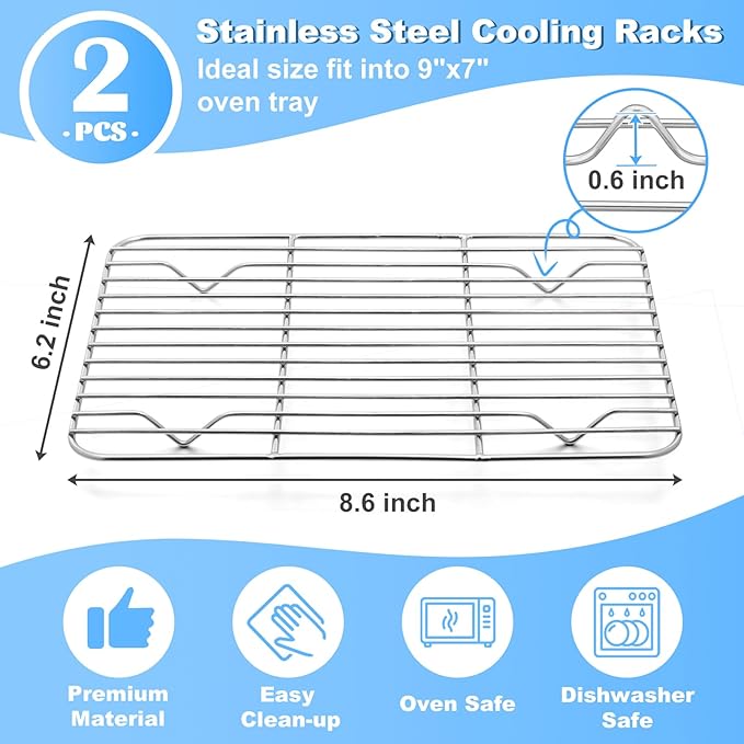 P&P CHEF Cooling Baking Rack Pack of 2, Stainless Steel Cooling Racks - Image 2