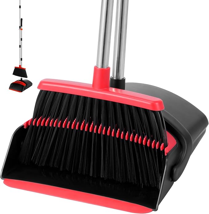 Broom and Dustpan Set, 52-in Long Adjustable Handle Broom by BSKLIN