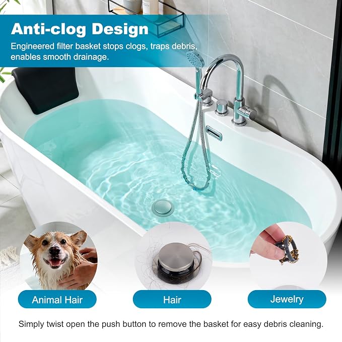 Hibbent 3 in 1 Metal Bathtub Drain Stopper, Universal Pop Up Tub Stopper - Image 7