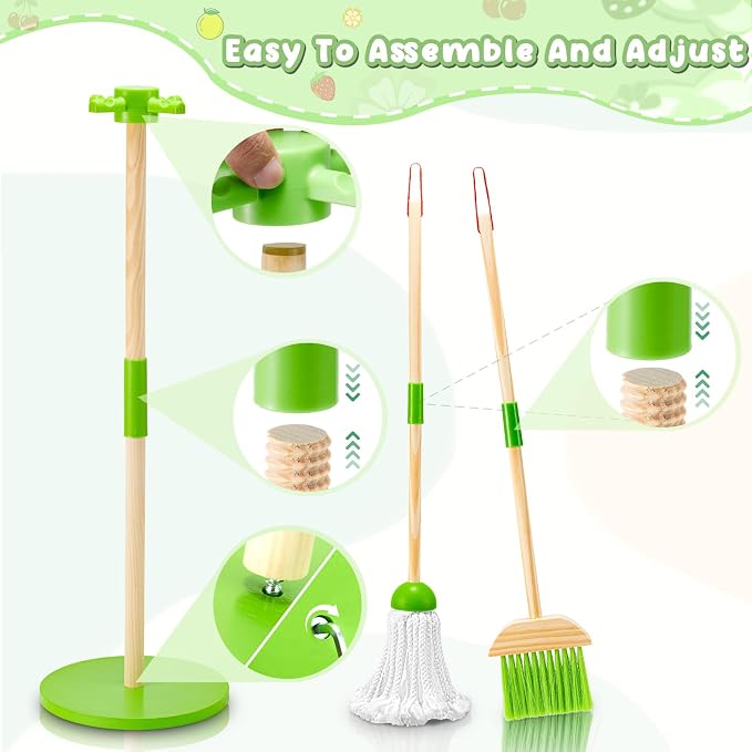 WHOHOLL Wooden Kids Cleaning Set Toddler Broom Set - Image 4