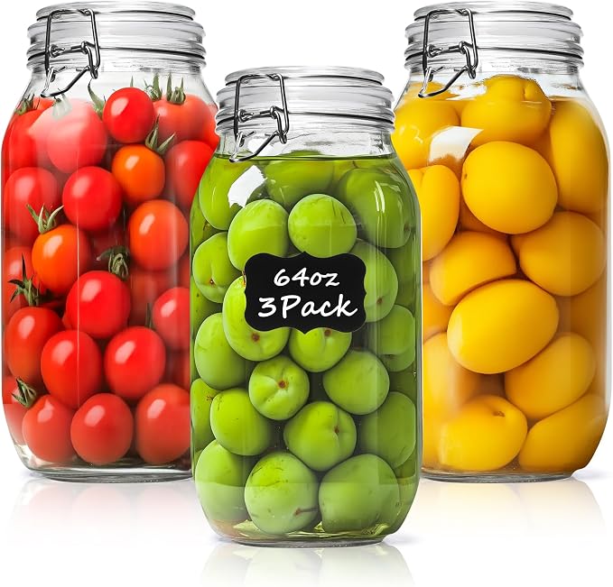ComSaf Large Glass Jars with Lid 64 oz, Large Mason Jars Set of 3, Glass by ComSaf