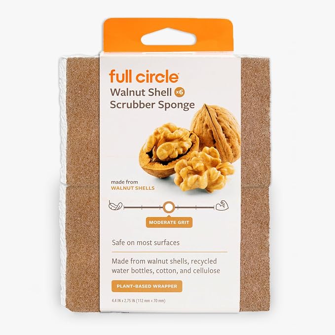 Full Circle Walnut and Cellulose Scrubber Sponges – Pack of 6 – Powerful by FULLCIRCLE