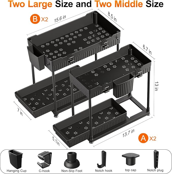 4 Pack Under Sink Organizer, Bathroom Organizers and Storage, 2 Tier Multi-Use - Image 6