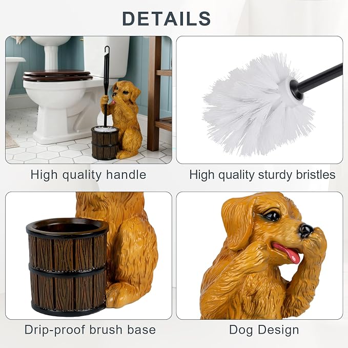 Toilet Brush Holder Set for Bathroom Super Cute Dog Base Solidly Toilet Bowl - Image 5