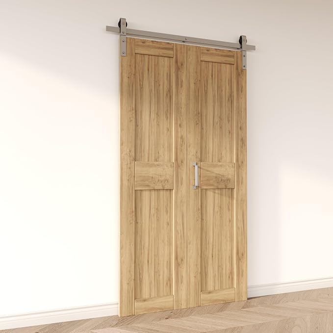 Homacer 60in Brushed Nickel Bi-Folding Sliding Barn Door Hardware Kit - Image 2
