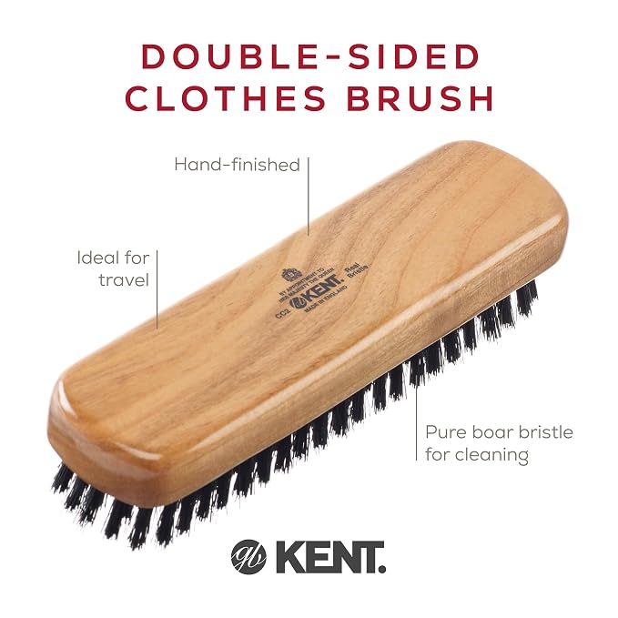 Kent CC2 Finest 100% Handcrafted Clothes Brush: Black Boar Bristle & Nylon Mix - Image 3