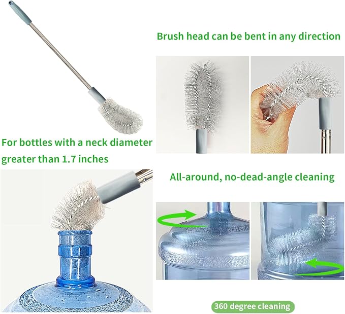 2-Pack Bucket Brush, Kettle Brush, Cleaning Extra Long Bottles, Gallon Jug - Image 2