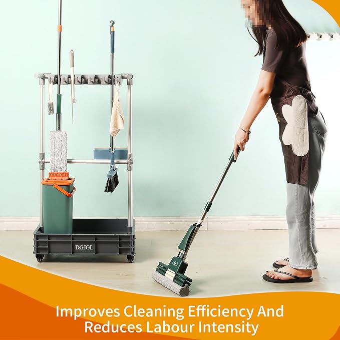 Broom mop Holder Cleaning Supplies Organizer Janitor carts on Wheels - Image 3