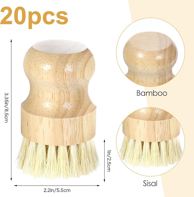 20 Pack Bamboo Dish Brush Set, Natural Dish Scrub Brush - Image 2