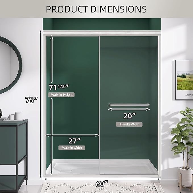 GETPRO Shower Door Double Sliding 56-60 in. W x 75 in. H Glass Shower Doors - Image 9