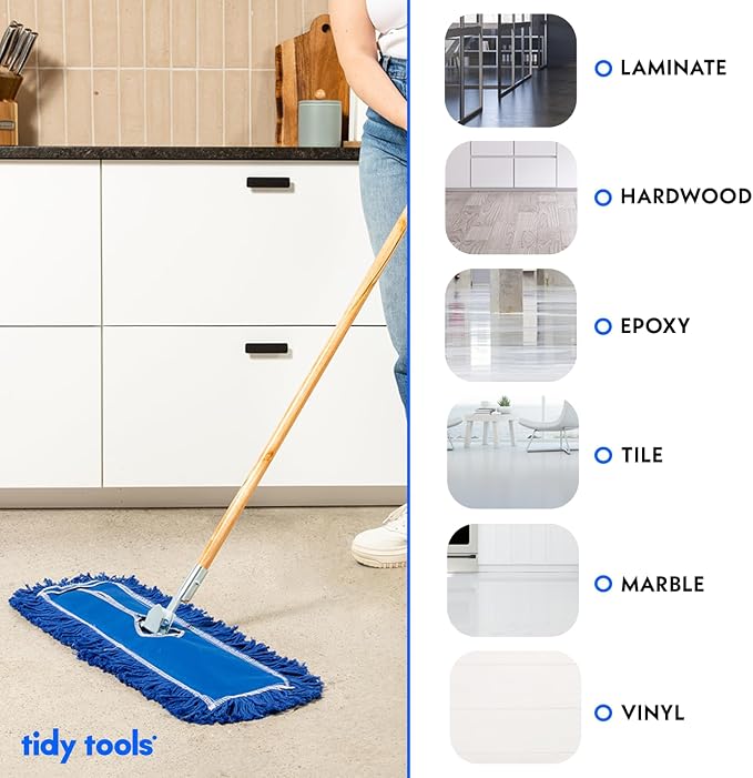 36 Inch Blue Commercial Dust Mop & Floor Sweeper – Wood Handle Floor Mop - Image 6