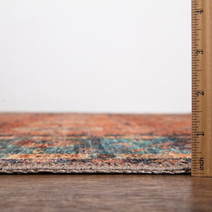 Bloom Rugs Washable Non-Slip 9' x 12' Rug - Orange/Teal Blue Traditional Bordered Area Rug for Living Room, Bedroom, Dining Room, and Kitchen - Exact Size: 9' x 12'