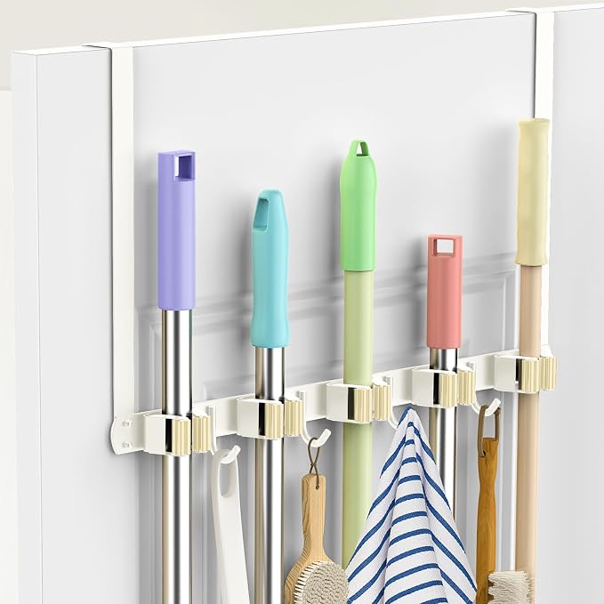 Broom Holder Over The Door Drilling Free Mop and Broom Holder by DegMongee