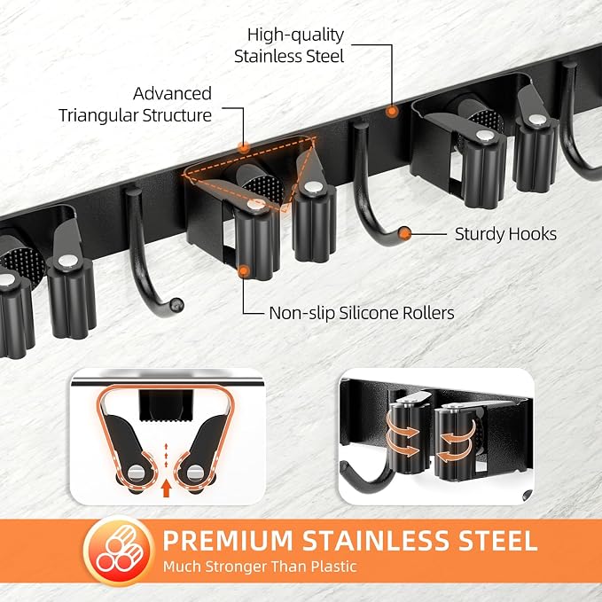 Broom Holder Wall Mount, Improved Non-slip Mop and Broom Holder Wall Mount - Image 2