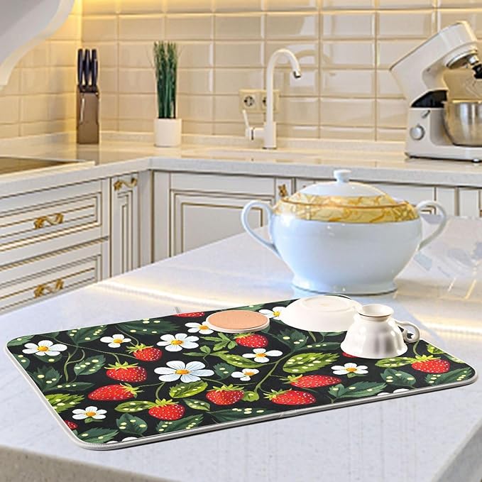 Strawberries White Flowers Dish Drying Mat - Image 6