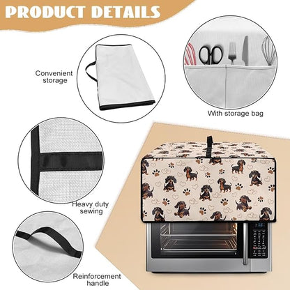 Dachshund Dog Heart Paw Print Toaster Oven Cover with Storage Bags Waterproof Dust Cover for Microwave Oven Polyester-Linen Fabric Small Appliance Dust Covers Fits Most Microwaves, L