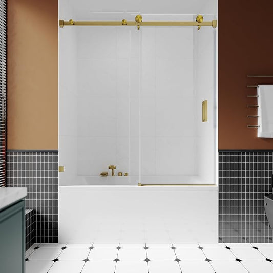 3/8" Sliding Glass Shower Door for Bathtub, 56-60" W x 66" H Frameless Bathroom by UNIKOOSHOWERDOOR