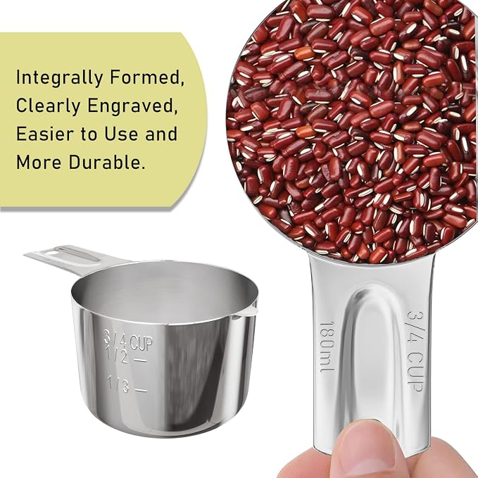 2PCS 3/4Cup Single Measuring Cup, Stainless Steel Measure Scoop, Metric and US - Image 3