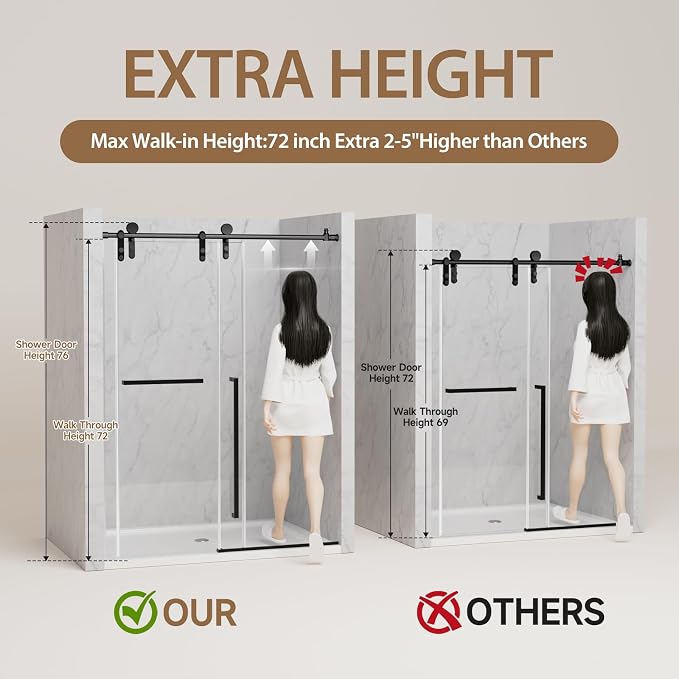 Frameless Sliding Shower Door, 44-48" W x 76" H Shower Glass Door, 5/16" - Image 2