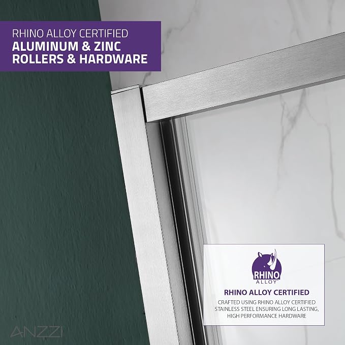ANZZI 72 x 60 inch Framed Shower Door in Brushed Nickel, Halberd Water - Image 6