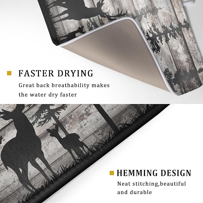 Forest Deer Dish Drying Mat Wildlife Animal Decorative Microfiber Dishes Pad - Image 3