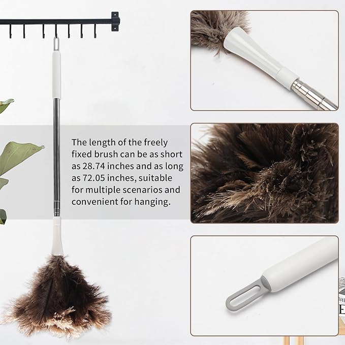 Ostrich Feather Duster Pole 28 to 72 Inch, Extendable Feather Duster Used - Image 3
