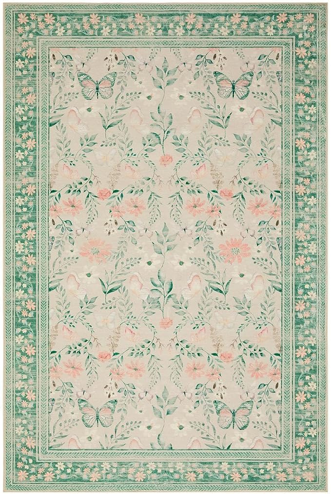 Floral Rug for Living Room Bedroom, 6x9 Washable Rug, Large Non Slip Low Pile - Image 4
